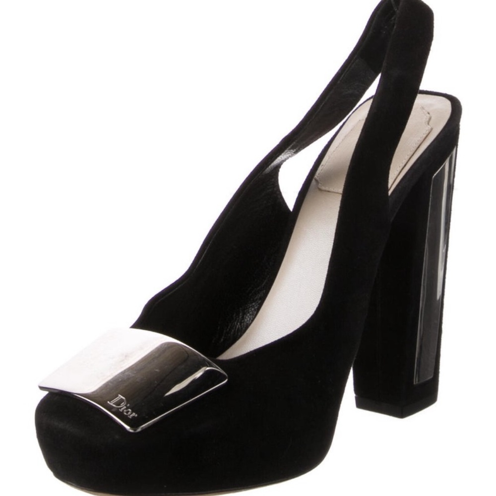 Authentic Dior Black Slingback Platforms with Block Heel